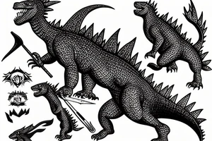 Godzilla with spear roaring tattoo idea