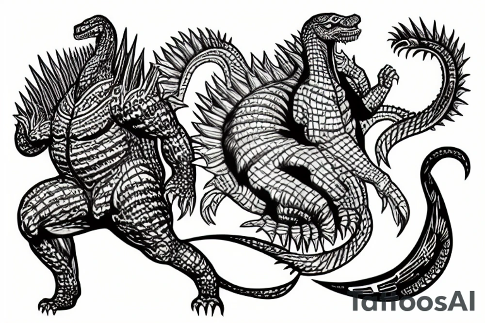 Godzilla with spear roaring tattoo idea