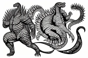 Godzilla with spear roaring tattoo idea