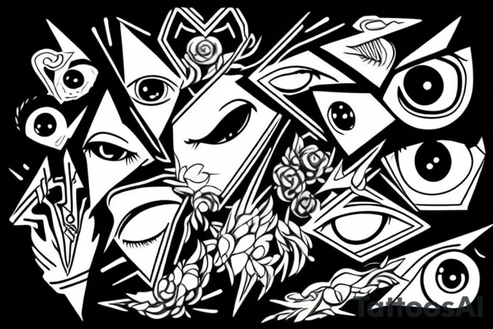 Psyhodelic, eye, triangle, anime, shikki, dead tattoo idea