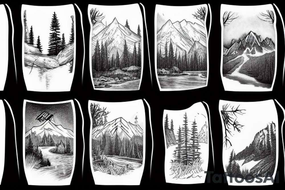 Forest mountain stream tattoo idea
