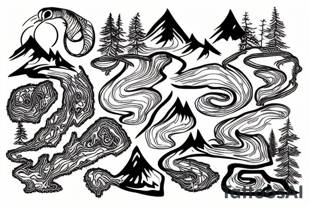 Forest mountain stream tattoo idea