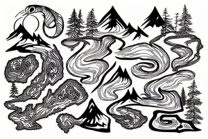 Forest mountain stream tattoo idea