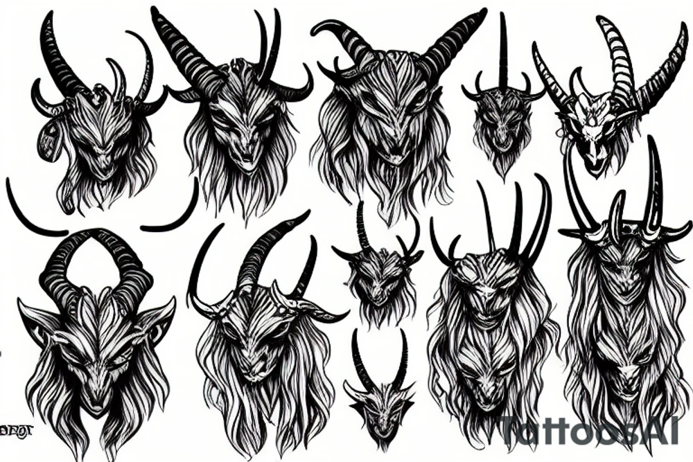 Demon Goat with long horns tattoo idea