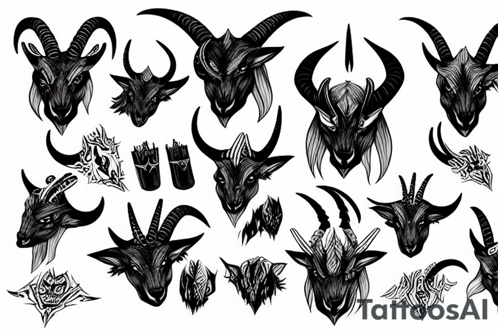 Demon Goat with long horns tattoo idea