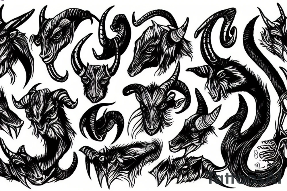 Demon Alpine Goat extremely long horns tattoo idea