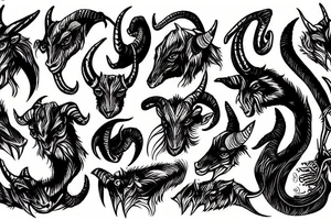 Demon Alpine Goat extremely long horns tattoo idea