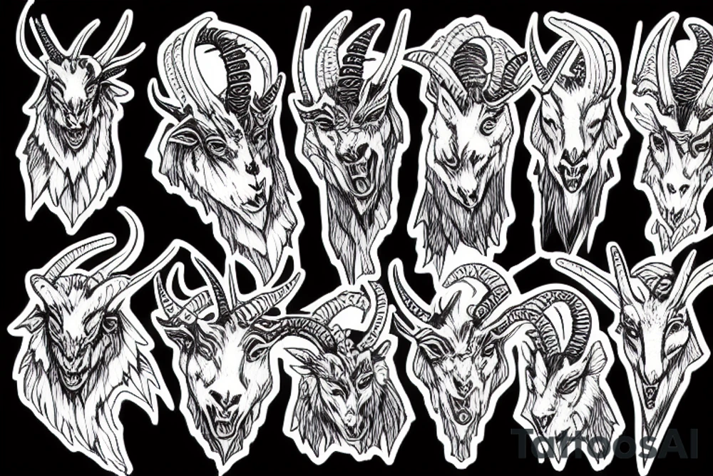 Demon Alpine Goat extremely long horns tattoo idea