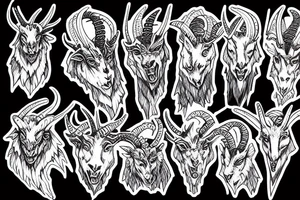 Demon Alpine Goat extremely long horns tattoo idea