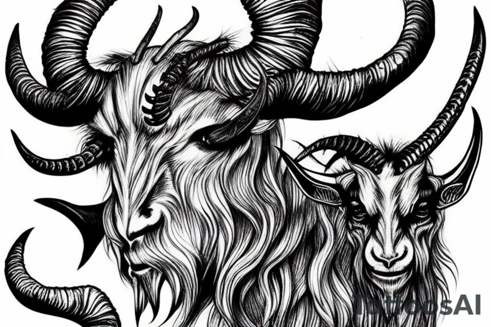 four eyed Demon Alpine Goat extremely long horns tattoo idea