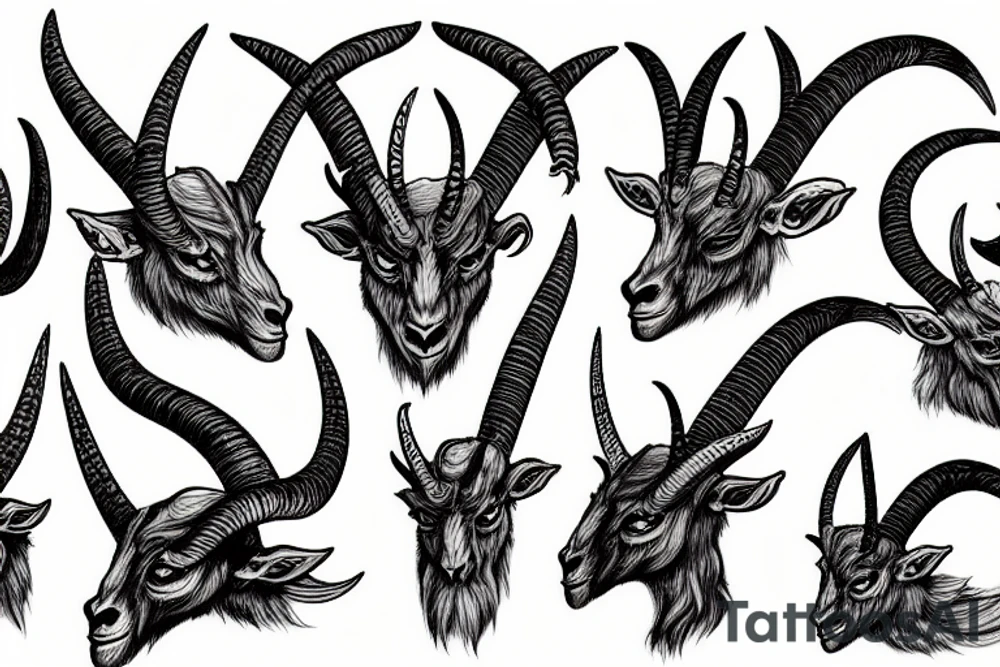 four eyed Demon Alpine Goat extremely long horns tattoo idea