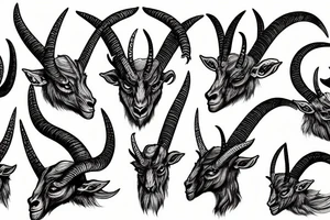 four eyed Demon Alpine Goat extremely long horns tattoo idea