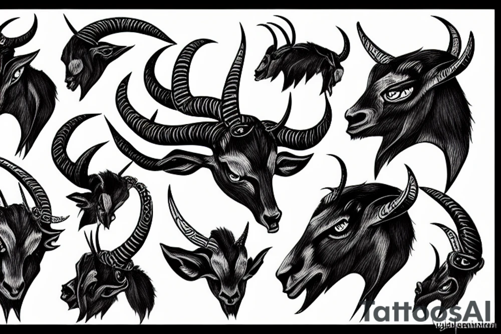 multple eyes Demon Alpine Goat extremely long sharp horns tattoo idea