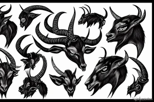 multple eyes Demon Alpine Goat extremely long sharp horns tattoo idea