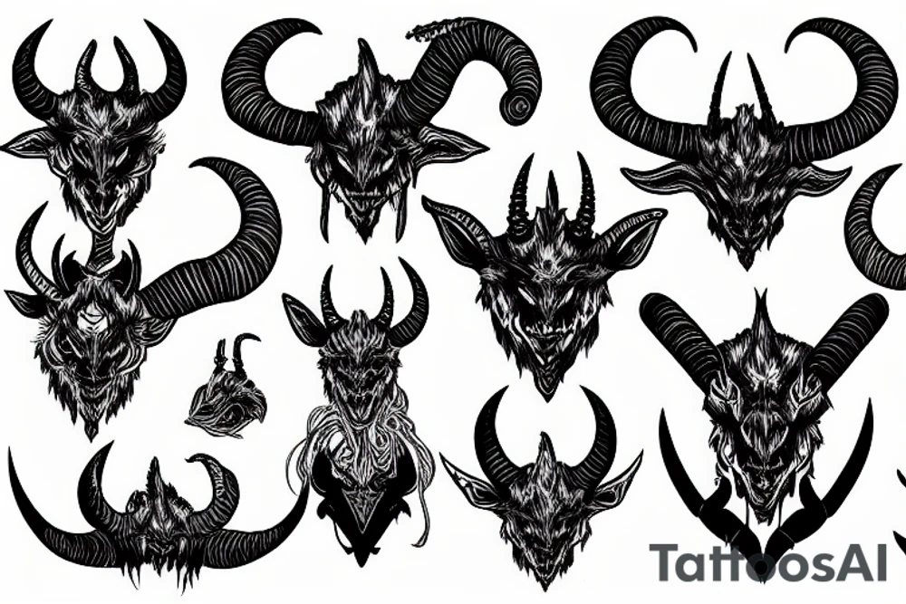multple eyes Demon Alpine Goat extremely long sharp horns tattoo idea