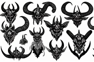 multple eyes Demon Alpine Goat extremely long sharp horns tattoo idea