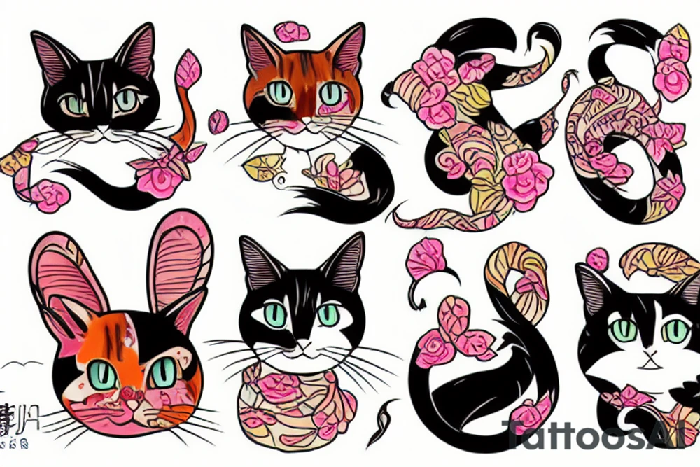 calico bobtail cat tattoo idea