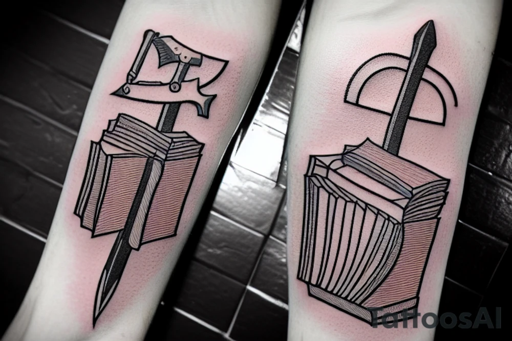 An axe with a book as the blade tattoo idea