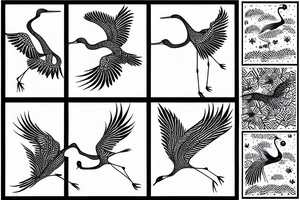two cranes, one standing, one flying tattoo idea