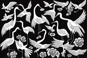 two cranes, one standing, one flying tattoo idea