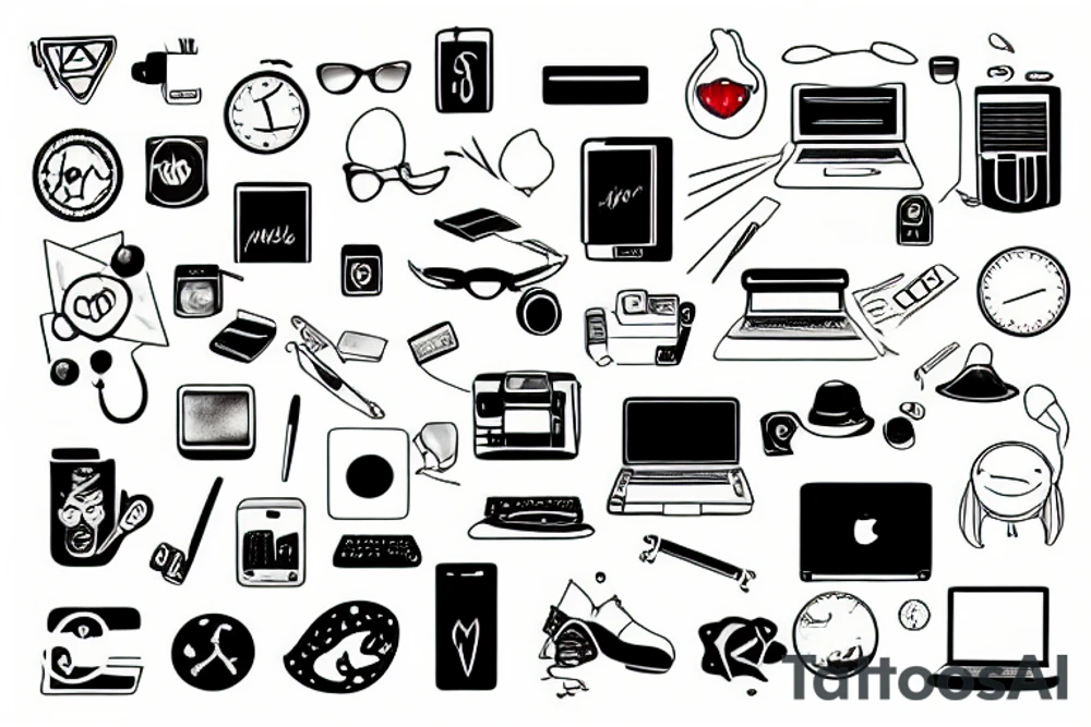 a minimal laptop in full color tattoo idea