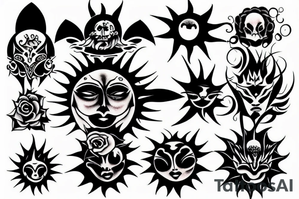 god like black gothic sun tattoo idea