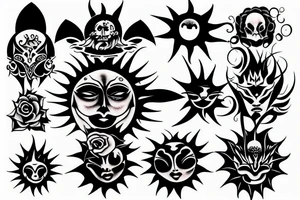 god like black gothic sun tattoo idea