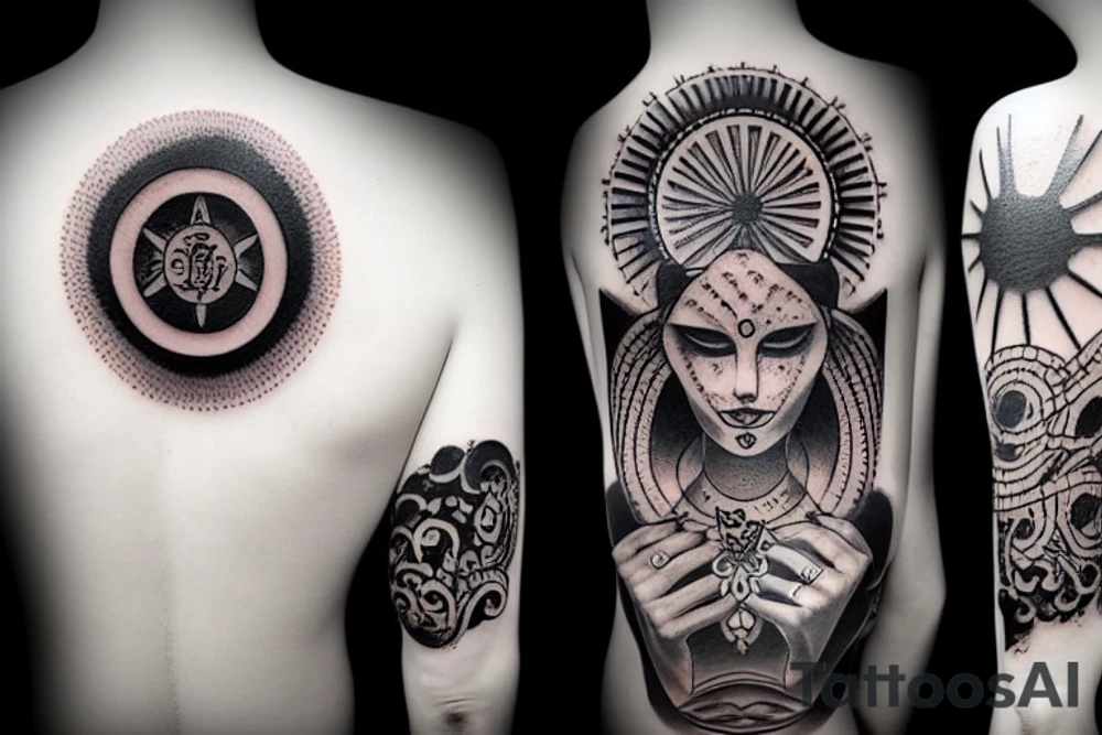 god like black gothic sun tattoo idea