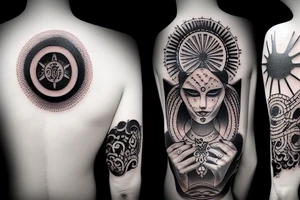 god like black gothic sun tattoo idea