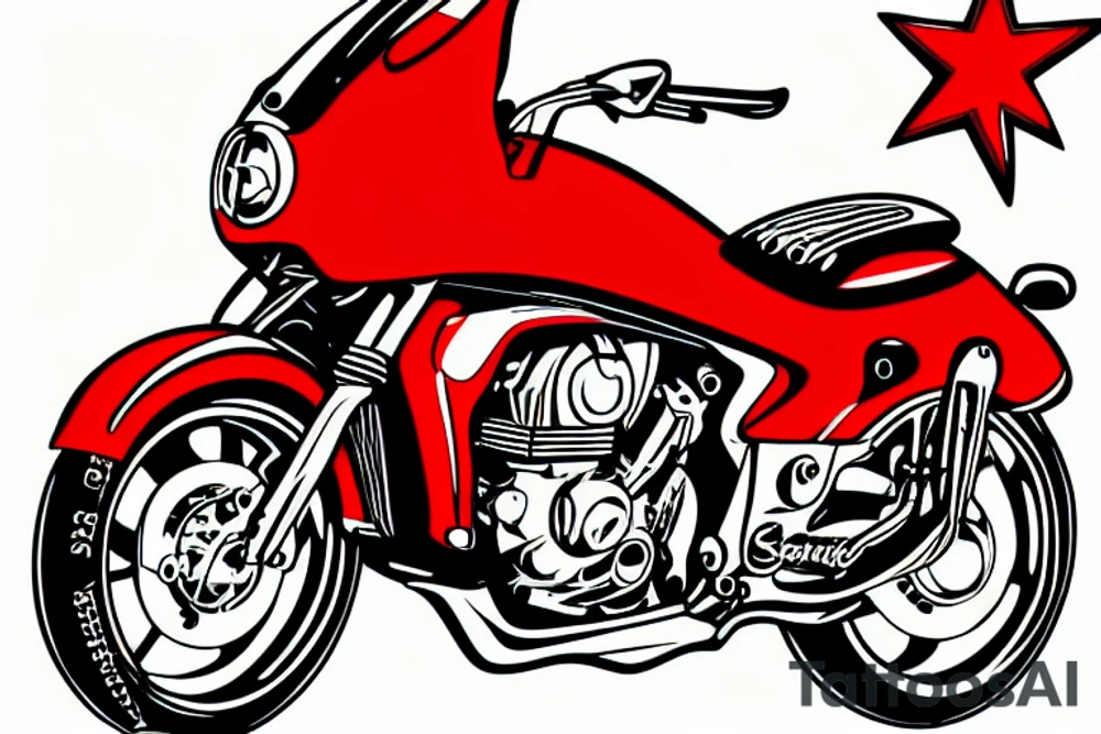 Red Honda win motorbike with a yellow Vietnamese star on the fuel tank tattoo idea