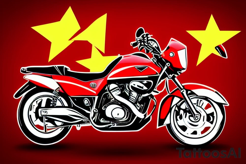 Red Honda win motorbike with a yellow Vietnamese star on the fuel tank tattoo idea