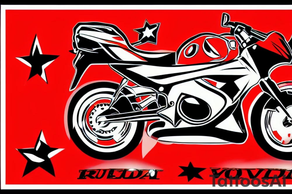 Red Honda win motorbike with a yellow Vietnamese star on the fuel tank tattoo idea