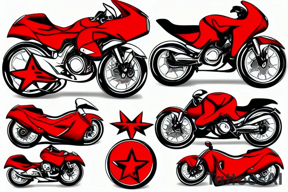 Red Honda win motorbike with a yellow Vietnamese star on the fuel tank tattoo idea