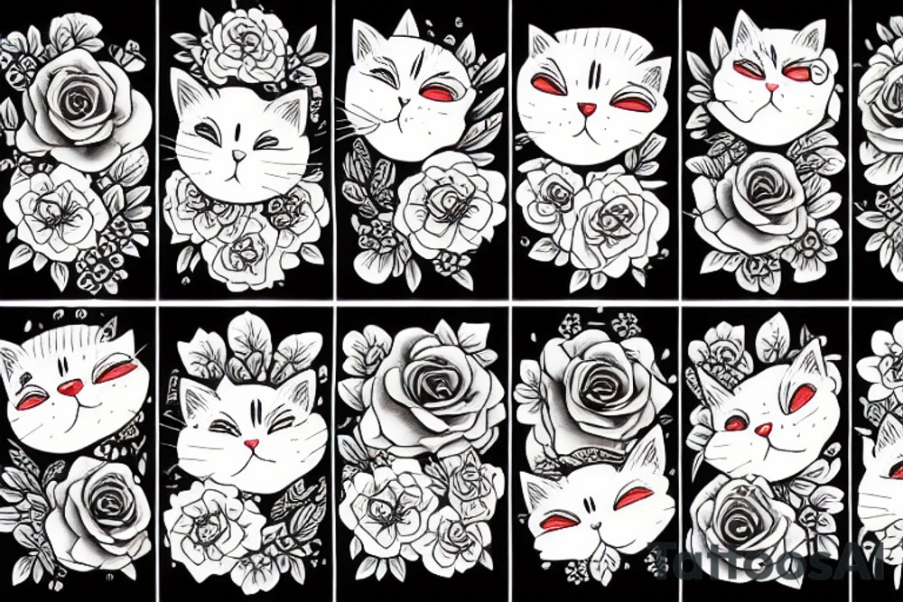 Cat flowers tattoo idea