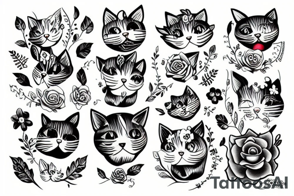 Cat flowers tattoo idea