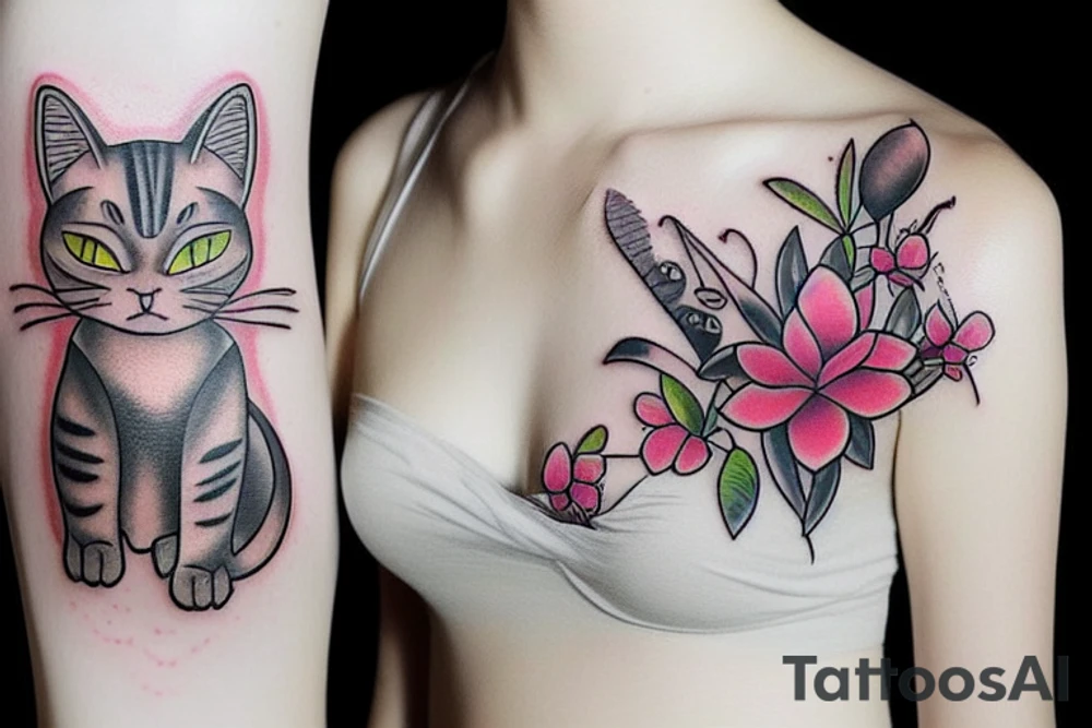 Cat flower tattoo idea