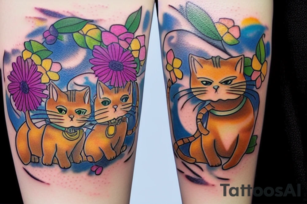 Cat flower tattoo idea