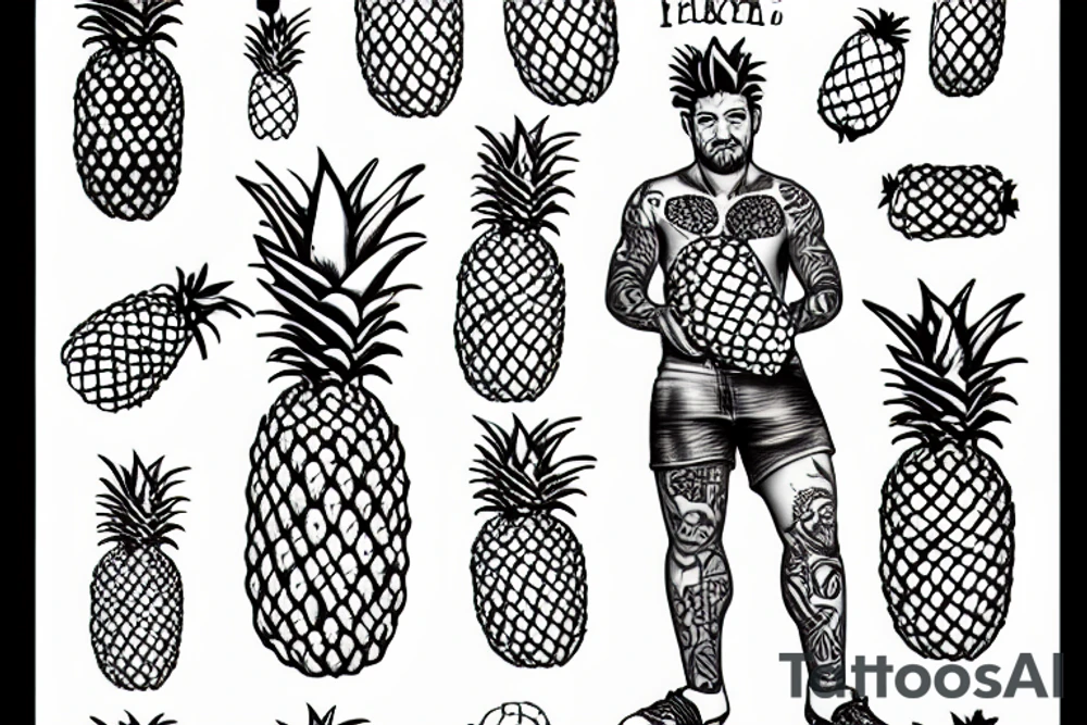 curly boy with pineapple in his hands tattoo idea
