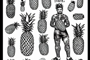curly boy with pineapple in his hands tattoo idea