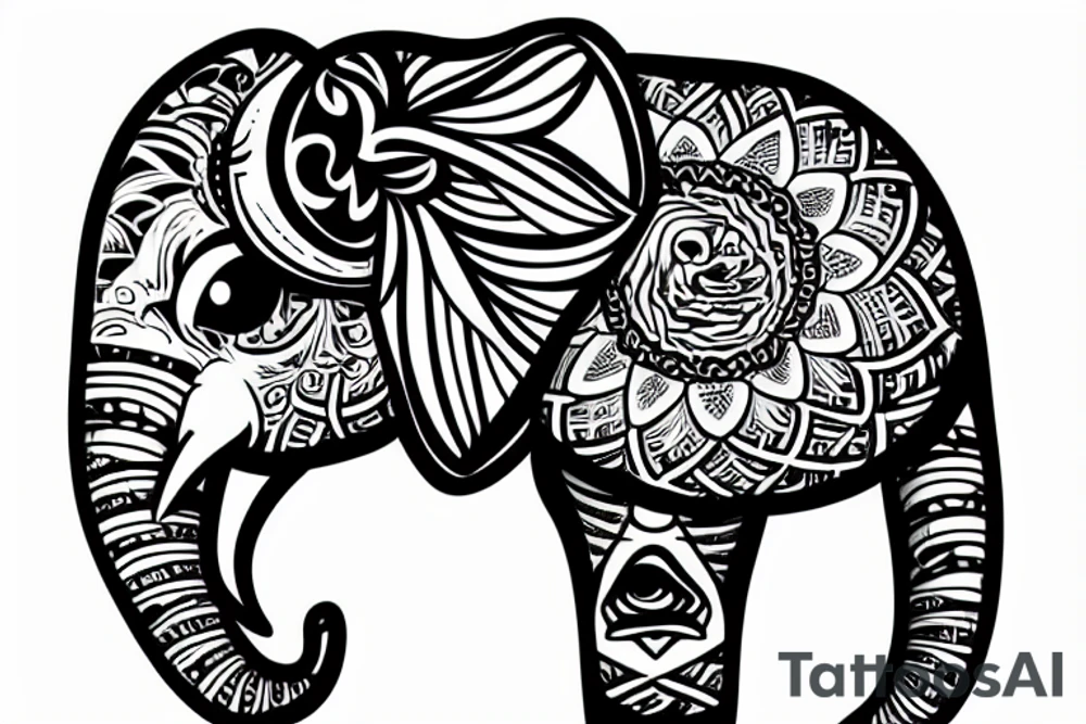 an elephant face with an angry look tattoo idea