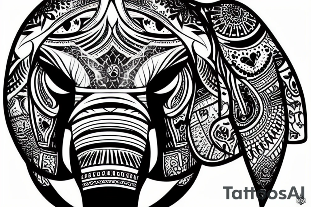 an elephant face with an angry look tattoo idea