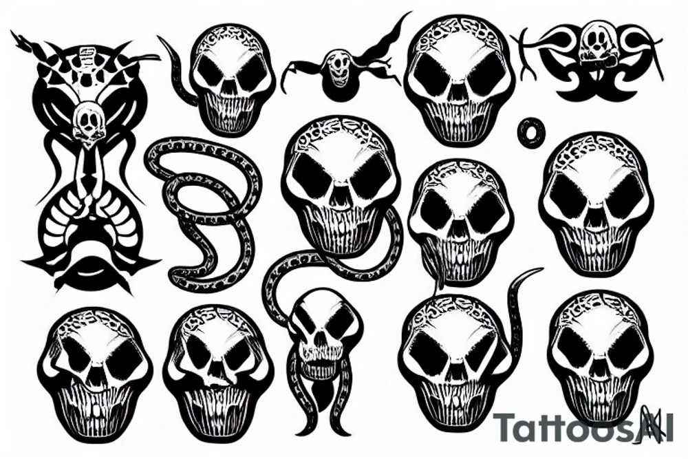 Alien skull with snakes tattoo idea