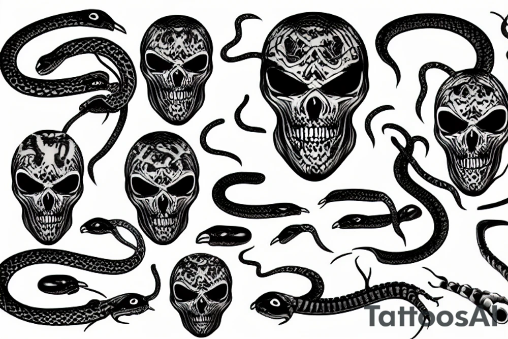 Alien skull with snakes tattoo idea