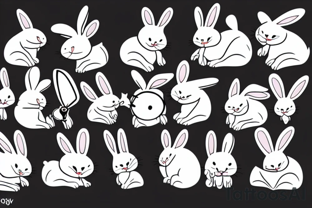 Angry rabbit running towards a rock with scissors in it's hands tattoo idea