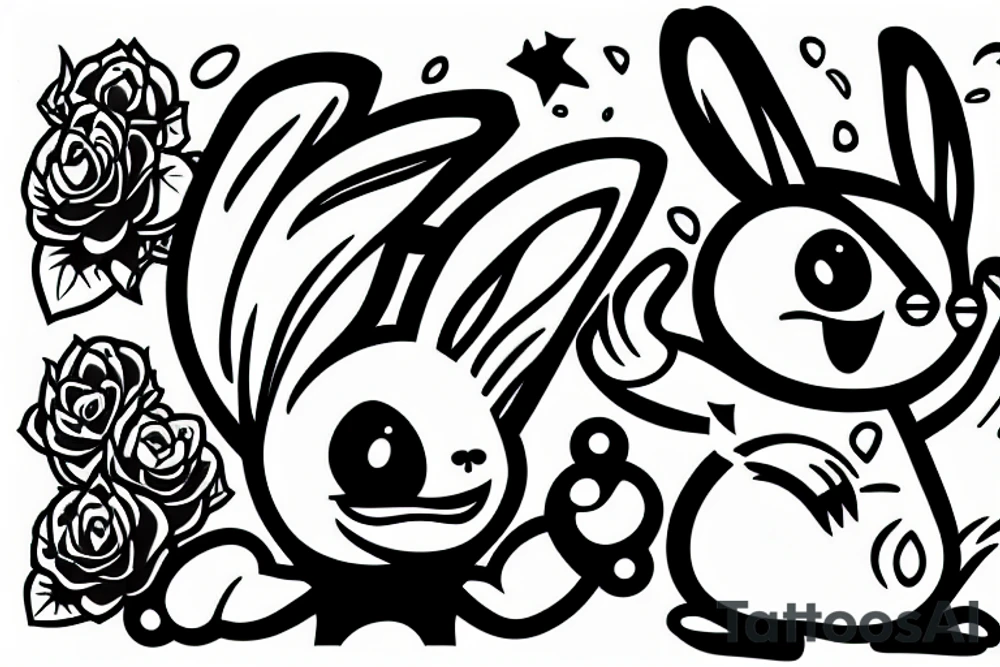 Angry rabbit running towards a rock with scissors in it's hands tattoo idea