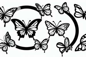 Rock 'n' roll symbol with two butterflies on top and NBT written on the symbol tattoo idea