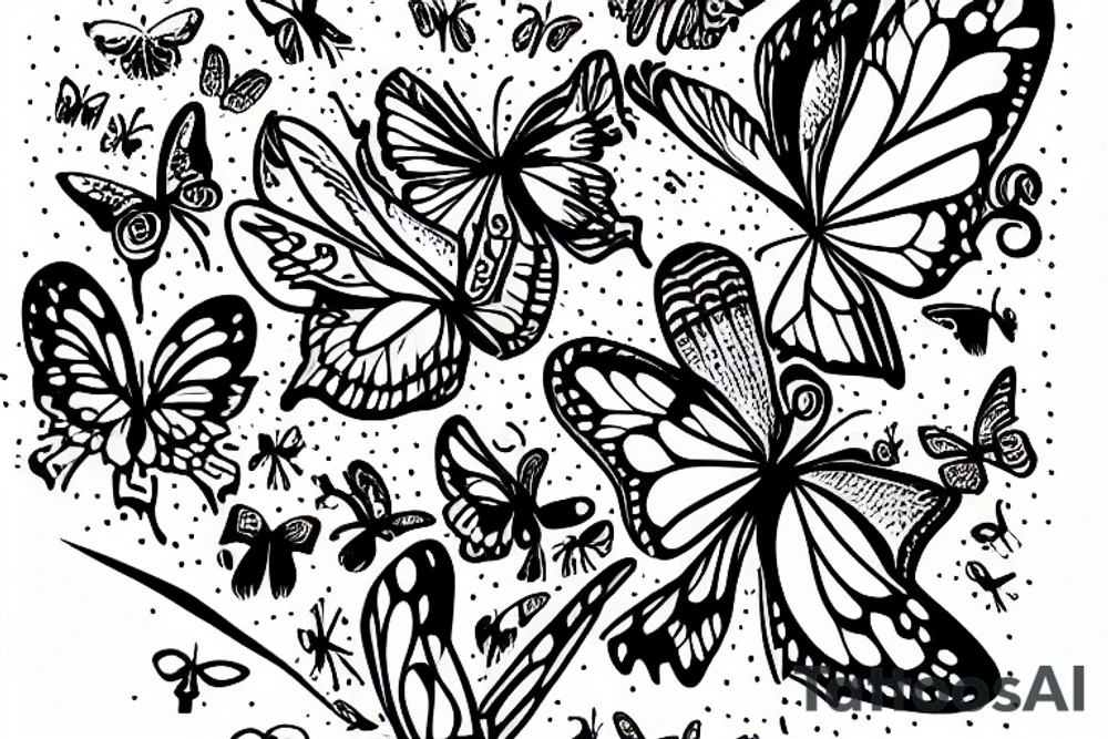 horned hand with butterflies above and NBM written on the arm tattoo idea