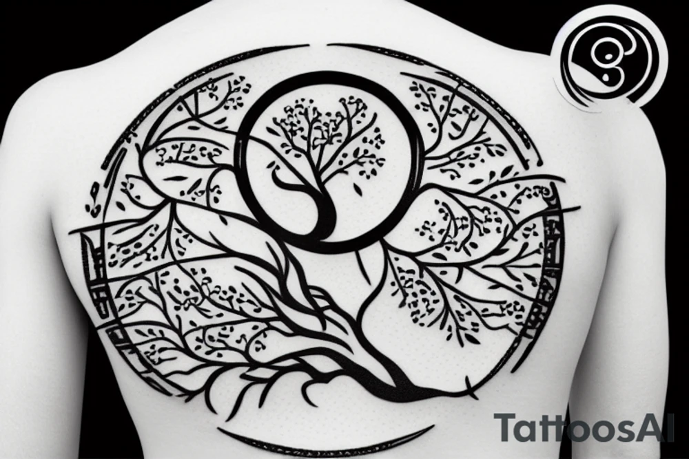 zen circle with tree of life in it tattoo idea