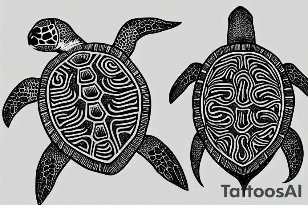 a sea turtle surrounded by a storm tattoo idea