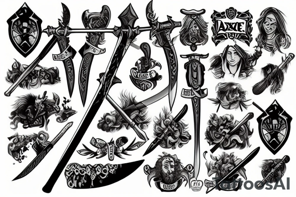 Axe and sword tattoo idea